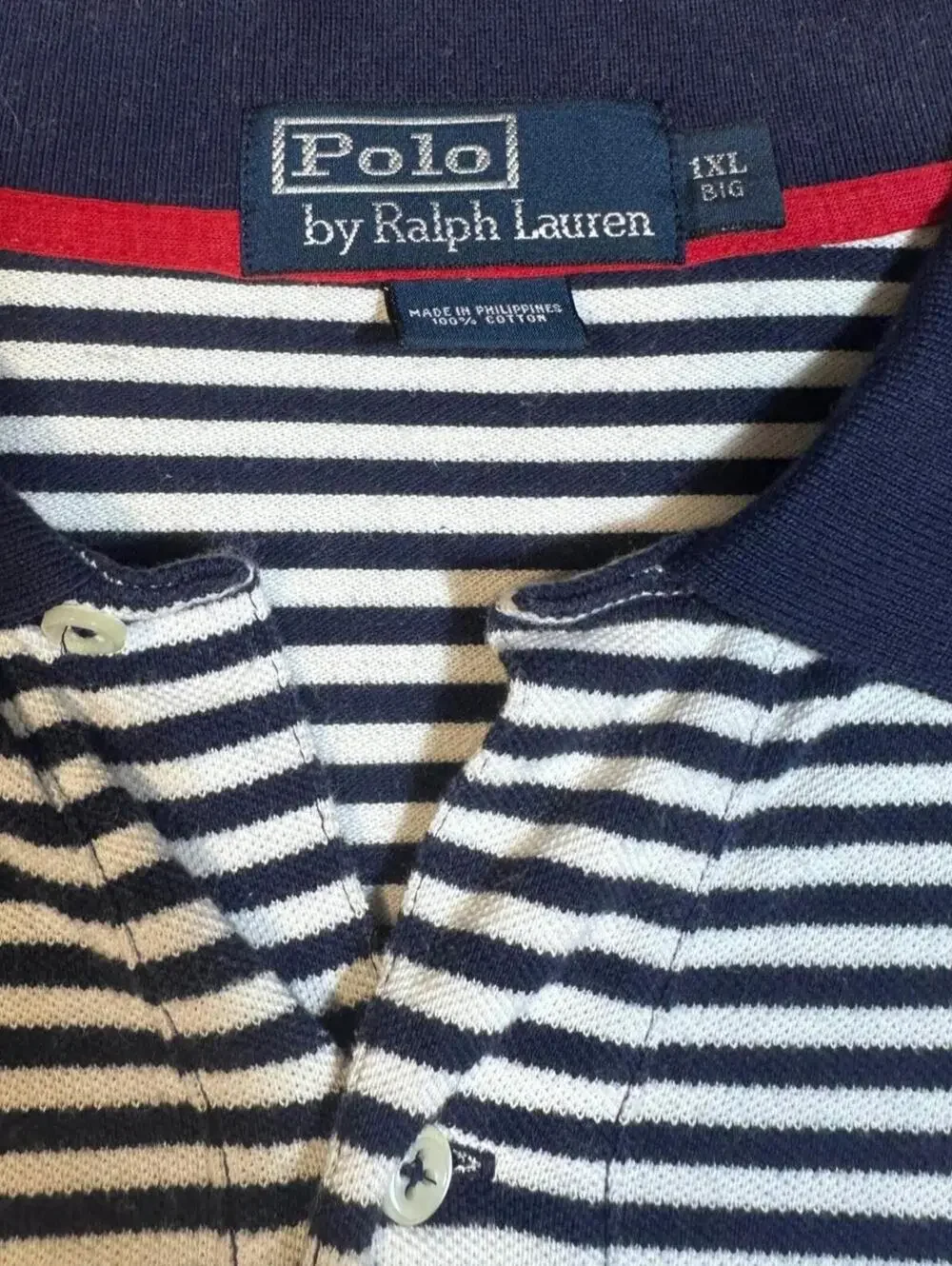 Polo Ralph Lauren Vintage Polo Pique Weave Blue White Striped Y2K Men's XL
